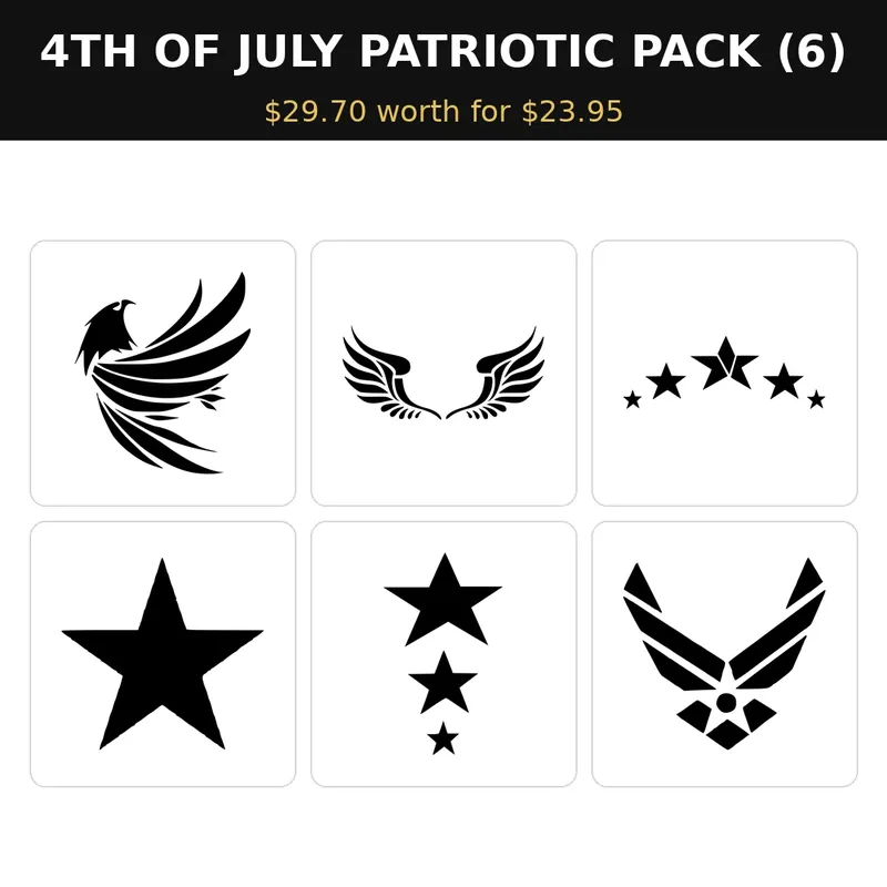 MR. HAIR ART STENCIL - 4TH OF JULY PATRIOTIC PACK (6 Stencils)