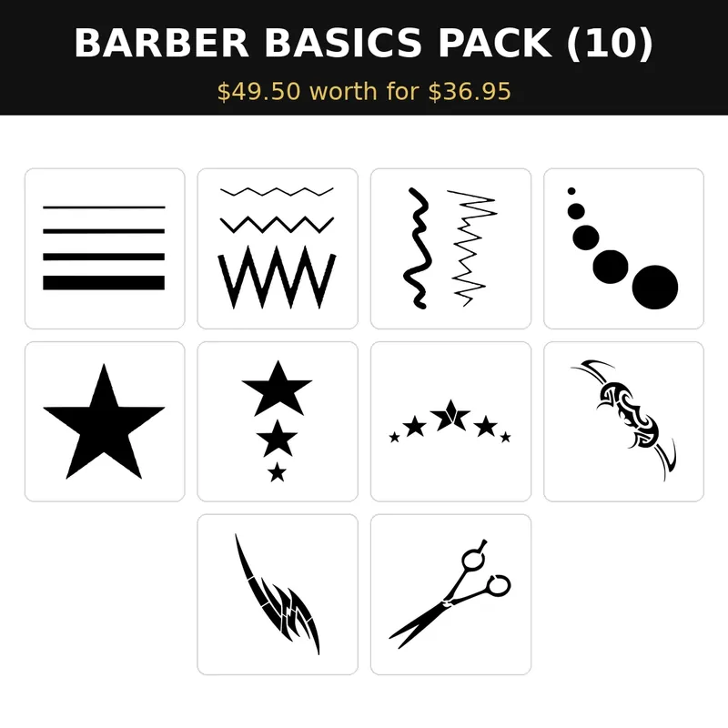 MR. HAIR ART STENCIL - BARBER BASICS PACK (10 Stencils)