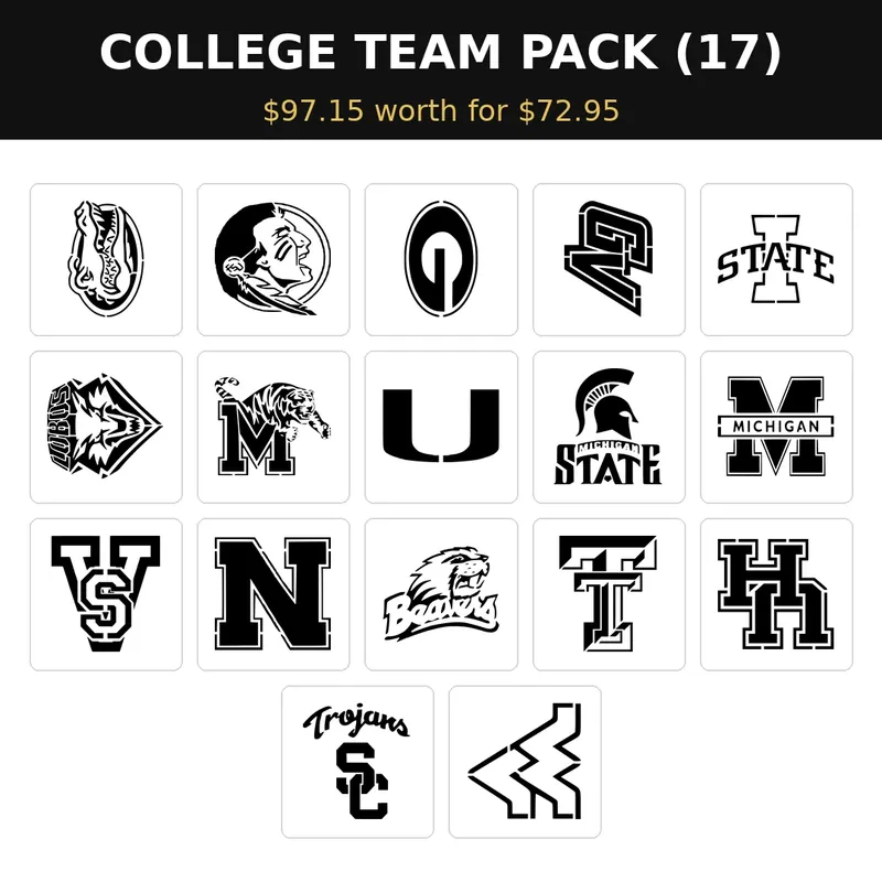 MR. HAIR ART STENCIL - COLLEGE TEAM PACK (17 Stencils)
