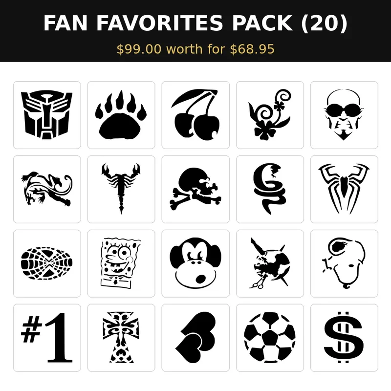 MR. HAIR ART STENCIL - FAN FAVORITES PACK (20 Stencils)