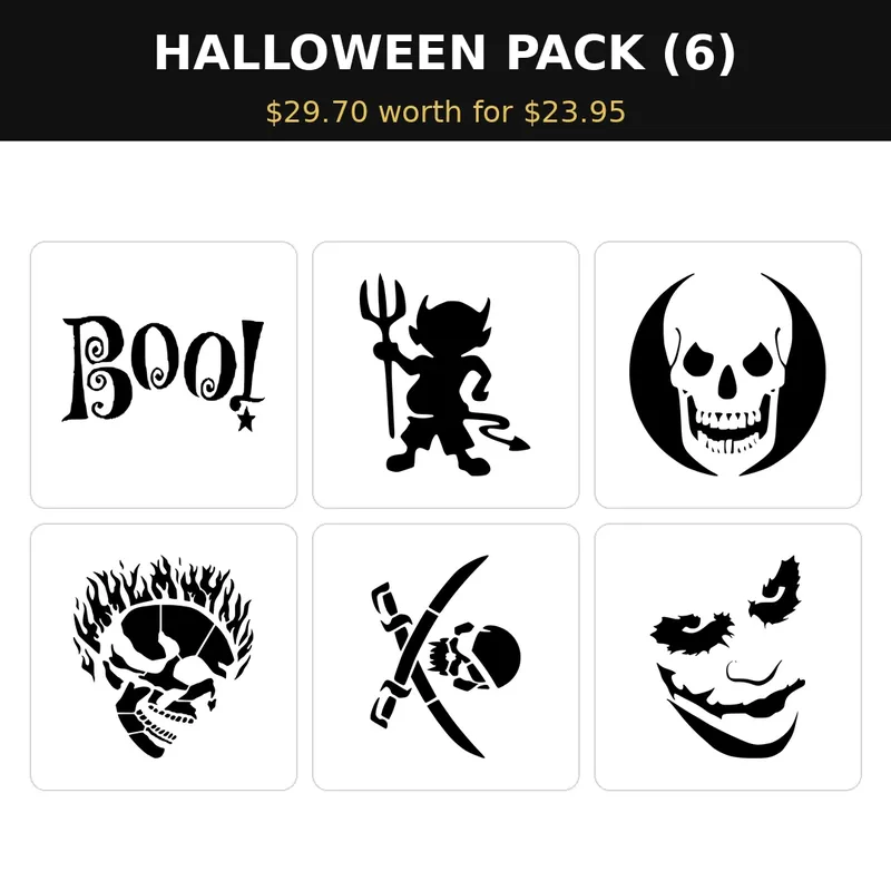 MR. HAIR ART STENCIL - HALLOWEEN PACK (6 Stencils)