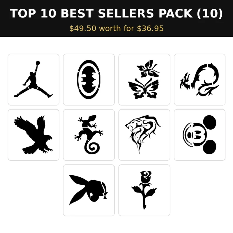 MR. HAIR ART STENCIL - TOP 10 BEST SELLERS PACK (10 Stencils)